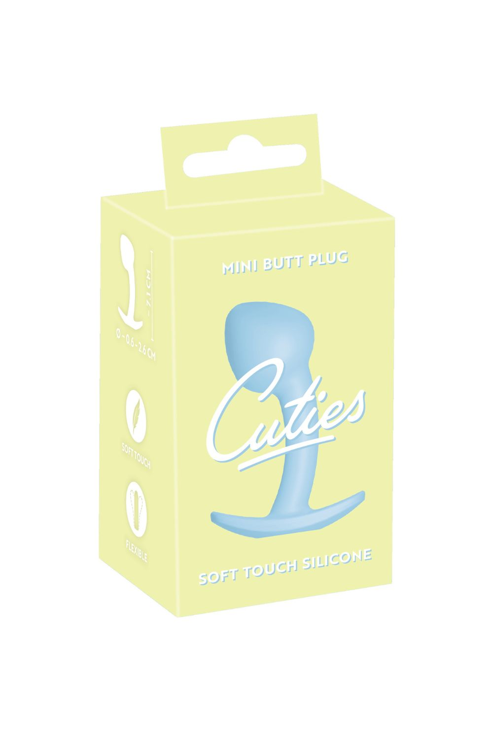 Mini Butt Plug fra Cuties i blåt design og gul kasse