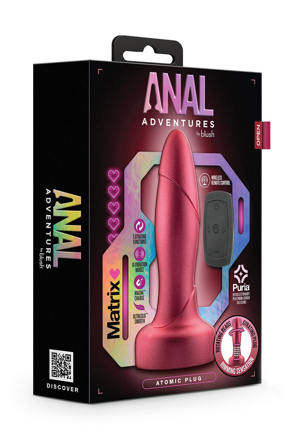 Anal Adventures Atomic Buttplug med fjernbetjening i flot emballage